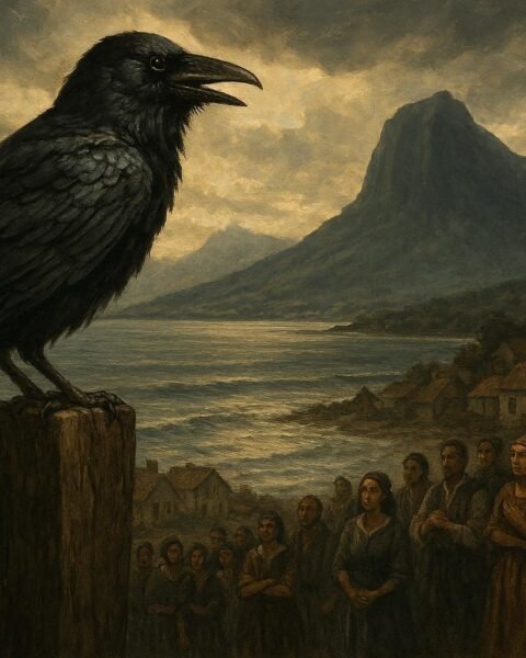 A mysterious talking raven warning villagers in Black River, Mauritius, about the dangers of greed and selfishness.