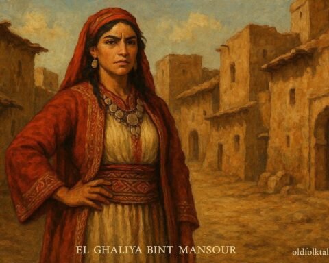 Illustration of El Ghaliya bint Mansour, an Arab Moroccan heroine who overcame betrayal through courage, loyalty, and justice.