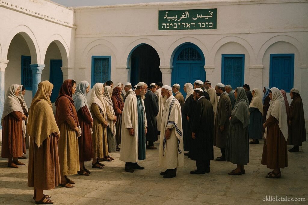 Pilgrims gathered outside the historic Ghriba Synagogue during the annual pilgrimage on Djerba Island, Tunisia.