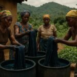 Ewe artisans producing traditional indigo dyed cloth in Kpalimé, Togo.