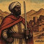 Illustration of a legendary Moroccan hero from folklore, representing Moulay Mohammed el Anhach’s courage, wisdom, and perseverance in overcoming great challenges.