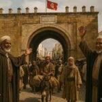 Historic gatekeepers welcoming merchants and travelers at Bab Bhar in the Medina of Tunis.