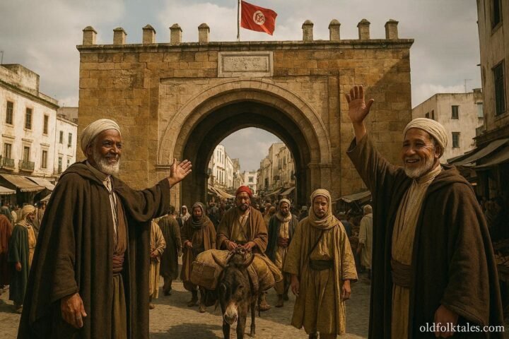 Historic gatekeepers welcoming merchants and travelers at Bab Bhar in the Medina of Tunis.