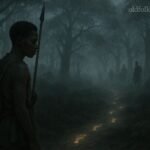Young Bisa hunter following mysterious glowing footprints through the forests of the Muchinga Hills.