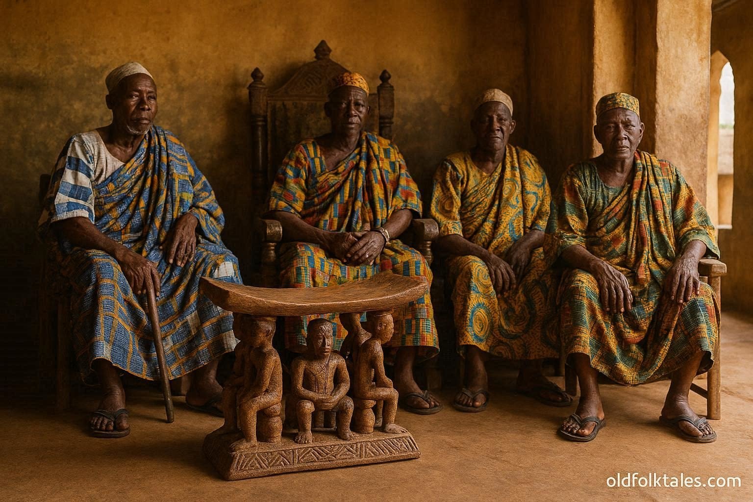 Ceremonial royal stool displayed in a traditional Gen palace in Glidji, Togo.
