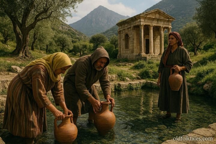 Adults collecting fresh water from the historic Spring of Zaghouan in northern Tunisia.