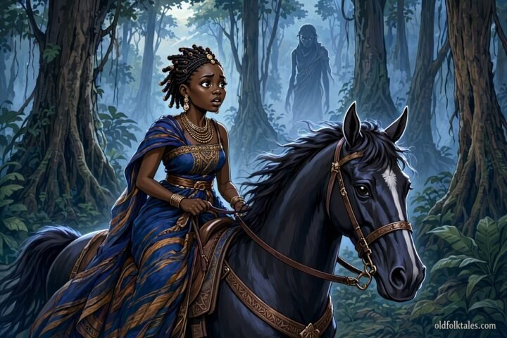 A young Baoulé bride journeys through a mysterious forest with a magical horse.