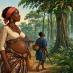 A pregnant woman watches her husband enter the forest to search for the wild fruit she craves.