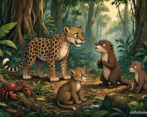 A jealous crab creates suspicion between a leopard and an otter who were once close friends.