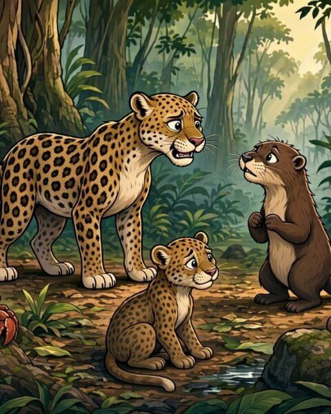 A jealous crab creates suspicion between a leopard and an otter who were once close friends.