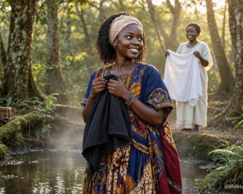 Aïwa carries a black cloth through a mysterious forest while searching for water.