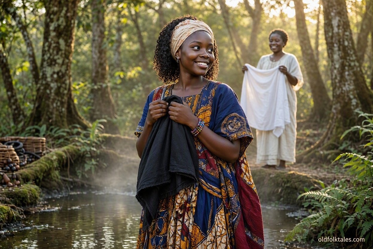 Aïwa carries a black cloth through a mysterious forest while searching for water.