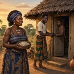 Rose arrives with a bowl of ubwali as her grown son opens the door in a mysterious Lunda folktale from Northern Zambia