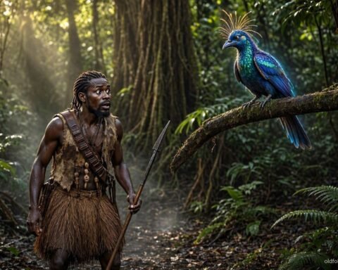 A hunter encounters a mysterious speaking bird that warns him not to touch it.