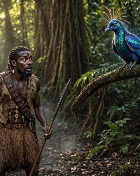 A hunter encounters a mysterious speaking bird that warns him not to touch it.