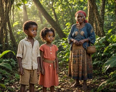 Two lost children encounter a mysterious elderly woman while searching for a way home.