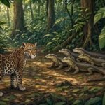 A family of varans faces a hungry leopard and uses cleverness to survive.
