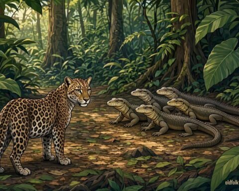 A family of varans faces a hungry leopard and uses cleverness to survive.
