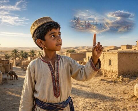 Mohammed raises his magic finger to see distant events and protect his family.