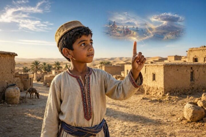 Mohammed raises his magic finger to see distant events and protect his family.