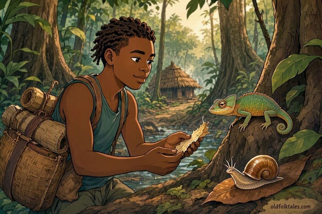 Lendjè faces a frightening marriage custom after helping a hungry chameleon and snail.