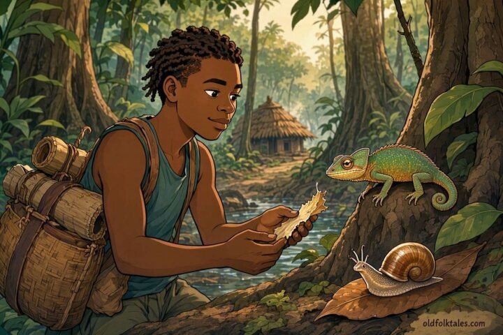 Lendjè faces a frightening marriage custom after helping a hungry chameleon and snail.