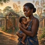 Ilombè carries her daughter through the forest after receiving a warning from the voices of her deceased relatives.