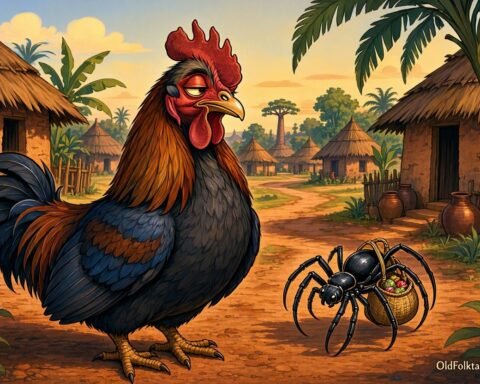Akogni the Rooster travels with Ekèndèba the Spider while unaware of his friend’s deception.