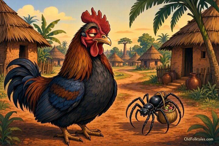 Akogni the Rooster travels with Ekèndèba the Spider while unaware of his friend’s deception.