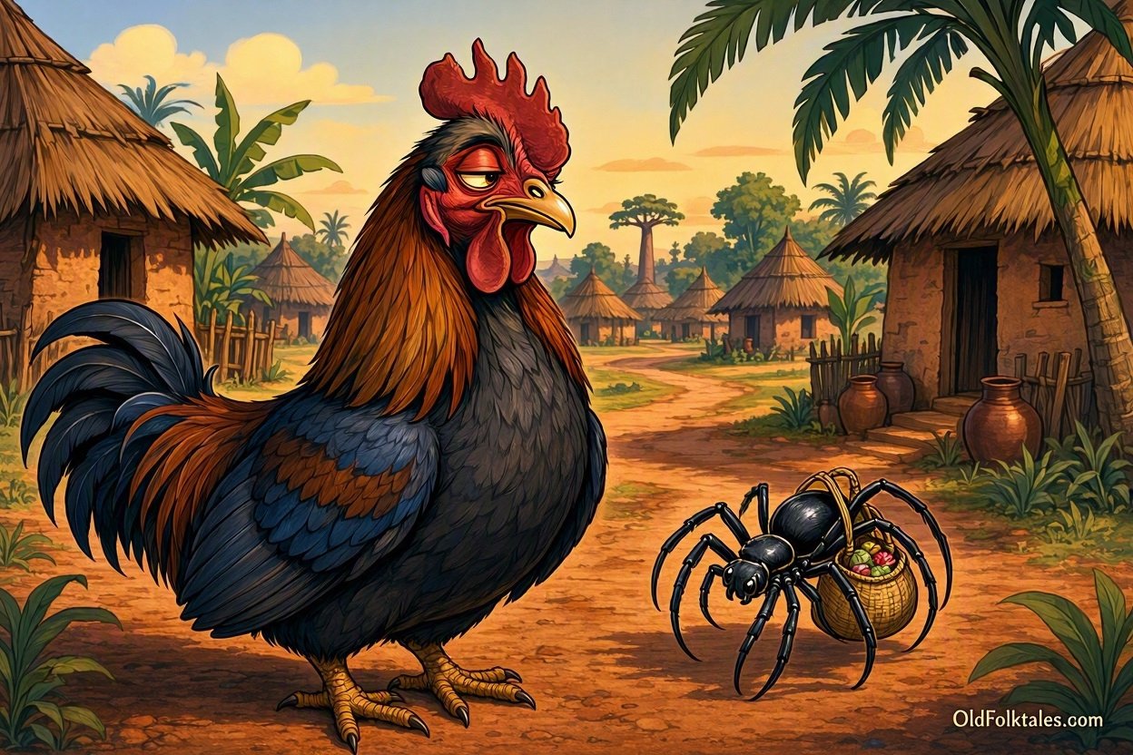 Akogni the Rooster travels with Ekèndèba the Spider while unaware of his friend’s deception.