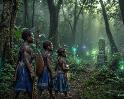 Three brothers entering a mysterious supernatural world in a Fang legend from Gabon