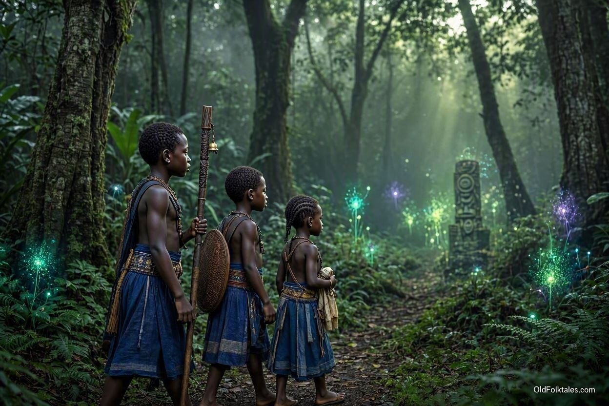 Three brothers entering a mysterious supernatural world in a Fang legend from Gabon