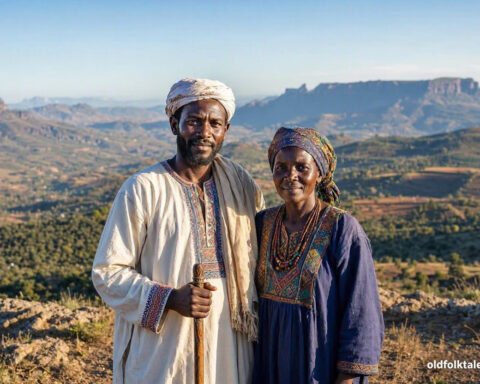 Gendefli and his wife living on a high mountain in traditional Tigre Eritrean setting