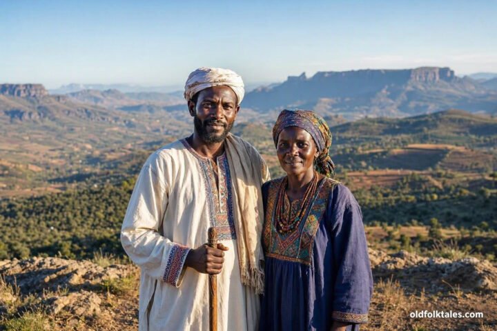 Gendefli and his wife living on a high mountain in traditional Tigre Eritrean setting