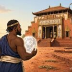 Ama carries a mysterious white magical stone toward the king’s palace in a Fon folktale from Benin.