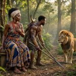 A Fon princess rescued by a hunter after being swallowed by a lion